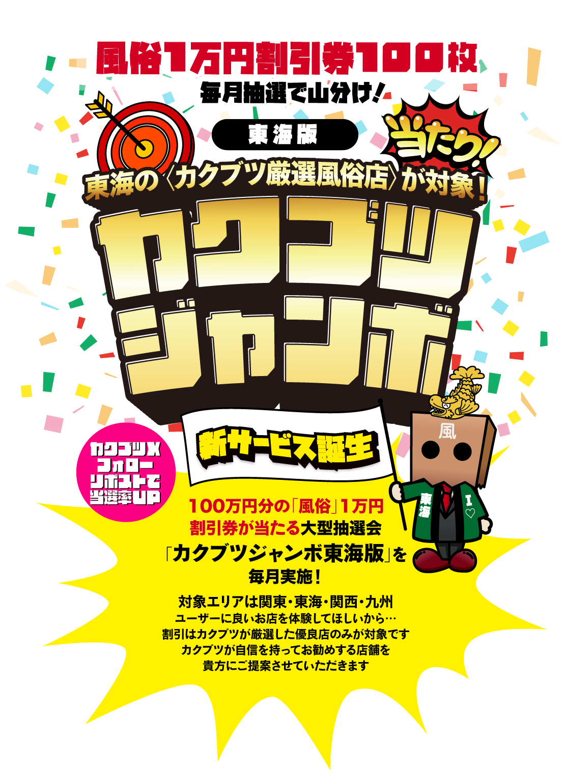 風俗1万円割引券100枚毎月抽選で山分け！東海の〈カクブツ厳選風俗店〉が対象！カクブツジャンボ